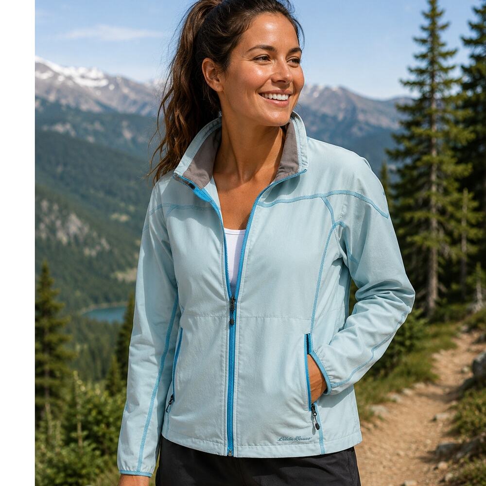 Eddie Bauer First Ascent Jacket Womens Medium Icy Teal Blue Soft Shell Softshell